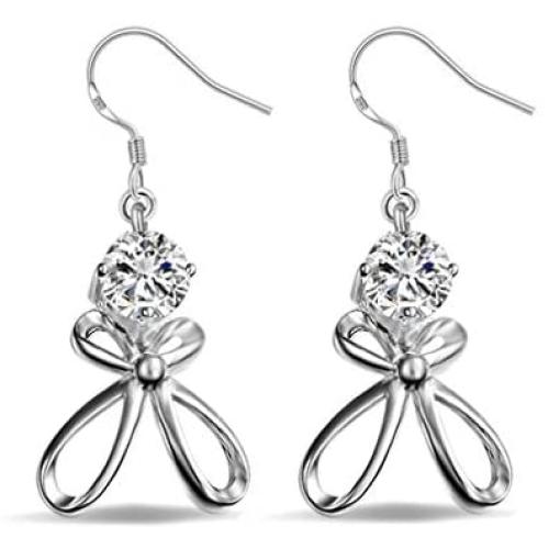 YAZILIND Sparkling Drop Dangle Earrings Statement Cubic Zirconia Clover Silver Hollow Women Fish Hook Earrings Elegant Party Jewelry