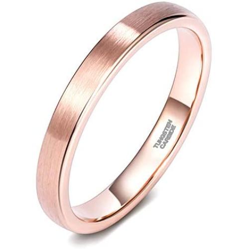 TRUMIUM 3mm 5mm Tungsten Rings for Women Mens Rose Gold/Silver Brushed Thin Engagement Wedding Band Comfort Fit Size 4-12