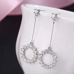 SBLING 18K Gold Plated or Platinum Plated Cubic Zirconia Round Circle Dangle Drop Earrings