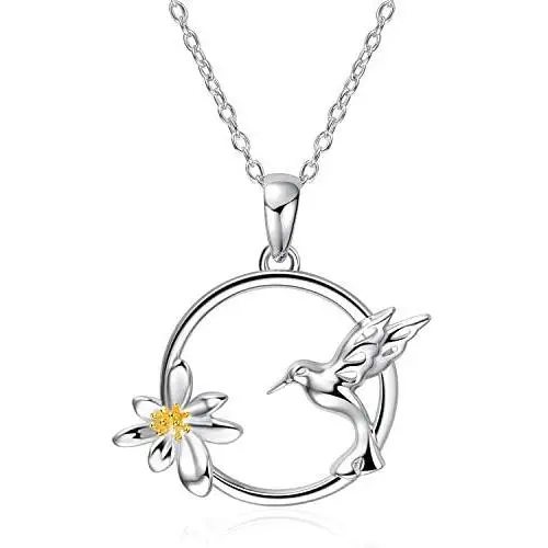 WINNICACA s925 Sterling Silver（Hummingbird&Lotus&Sunflower& Rose& Daisy&Bee&Tree of Life） Pendant Necklace Jewelry for Women Teens Birthday Gift