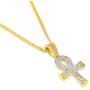 putouzip Men Women 18K Gold Plated CZ Fully Iced Out Ruby Egyptian Ankh Key Cuban Chain Pendant Set