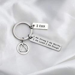 FUSTMW AA Symbol Keychain Sobriety Gifts Alcoholics Anonymous Gifts Addiction Recovery Jewelry I Am Strong I Am Loved I Am Enough New Beginnings Gift