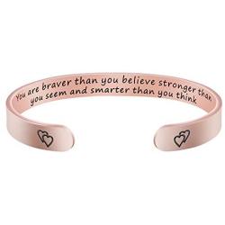 Inspirational Bracelets for Girls Rose Gold Cuff Jewelry Stainless Steel Gift for Women Friends
