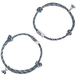 Couples Bracelets, Magnetic Bracelets for Couples Mutual Attraction Rope Braided Couple Bracelets with Magnetic Bells His and Hers