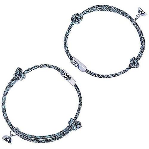 Couples Bracelets, Magnetic Bracelets for Couples Mutual Attraction Rope Braided Couple Bracelets with Magnetic Bells His and Hers