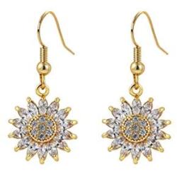 18k Gold Sunflower Drop Earrings Dainty Cubic Zirconia Flower Earrings Hypoallergenic Handmade Earrings Gift for Women Girls