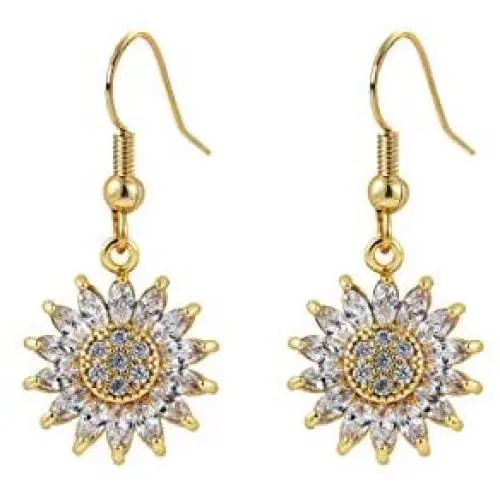 18k Gold Sunflower Drop Earrings Dainty Cubic Zirconia Flower Earrings Hypoallergenic Handmade Earrings Gift for Women Girls 18k Gold Sunflower Drop Earrings Dainty Cubic Zirconia Flower Earrings Hypoallergenic Handmade Earrings Gift for Women Girls
