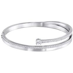 SWAROVSKI Womens Fresh Bangle Bracelet Collection, Rhodium Finish, Clear Crystals