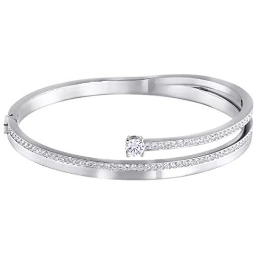 SWAROVSKI Womens Fresh Bangle Bracelet Collection, Rhodium Finish, Clear Crystals