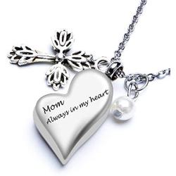 Fanery Sue Personalized Cremation Urn Necklace for Ashes Memorial Custom Heart Angel Wing Pendant
