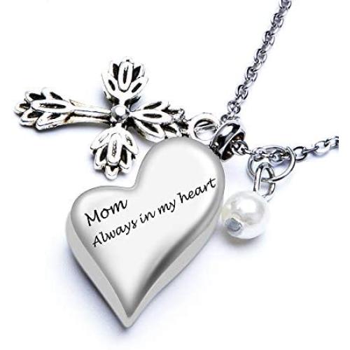 Fanery Sue Personalized Cremation Urn Necklace for Ashes Memorial Custom Heart Angel Wing Pendant