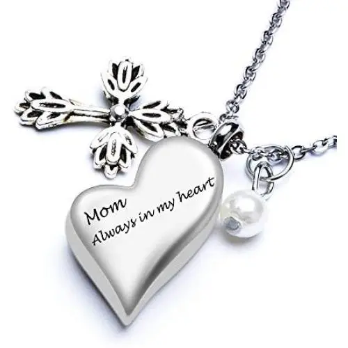 Fanery Sue Personalized Cremation Urn Necklace for Ashes Memorial Custom Heart Angel Wing Pendant