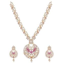 Tarinika Tiah Gold-Plated Indian Jewelry Set with Necklace and Earrings - White Red