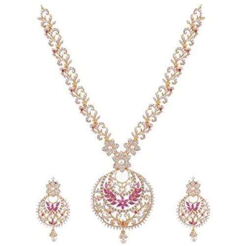 Tarinika Tiah Gold-Plated Indian Jewelry Set with Necklace and Earrings - White Red