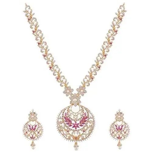 Tarinika Tiah Gold-Plated Indian Jewelry Set with Necklace and Earrings - White Red Tarinika Tiah Gold-Plated Indian Jewelry Set with Necklace and Earrings - White Red