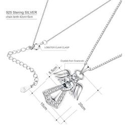 KesaPlan 925 Sterling Silver Guardian Angel Pendant Necklace for Girls Women Heart Crystal Silver Necklace for Gift, Crystals from Swarovski, Gift for Daughter/ Wife/ Girlfriend