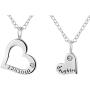 Mother Daughter Necklaces for 2: .925 Sterling Silver Crystal Heart Charm & Heart Cut Out Necklaces