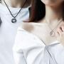 925 Sterling Silver Gemstone Round Obsidian Pendant Couple Necklaces 2PCS Lovers Gift Jewelry for Men Women