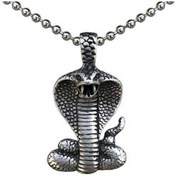 Snake Jewelry King Cobra Egyptian Uraeus Elapidae Naja haje Wadjet Serpent Viper Hidden-Wisdom Protection Amulet Pewter Mens Womens Pendant Necklace Charm for men women unisex w Silver Ball Chain