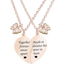 MJartoria BFF Necklace for 2-Split Valentine Heart Necklace TOGETHER FOREVER NEVER APART Best Friends Pendant Friendship Necklace Set of 2 Gifts for Her