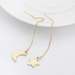 TUSHUO Simple Dangle Style Moon Star Earrings Irregular Moon Star Line Threader Drop Earrings (Gold)