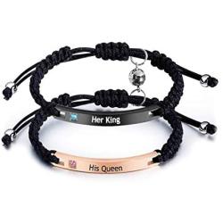 Personalized Magnetic Attract Couples Bracelets King and Queen Crown Matching Bracelet Custom Friendship Bracelets for Boyfriend and Girlfriend, Him and Her 2 PCS