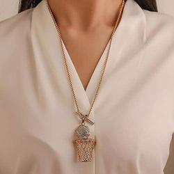 Cubic Zirconia Basketball Hoop Pendant Necklace 14k Gold Rhinestone Basketball Jewelry Rock Hip Hop Punk Boyfriend Gift