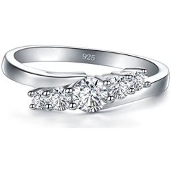 BORUO 925 Sterling Silver Ring, Cubic Zirconia CZ Eternity Engagement Wedding Band Ring