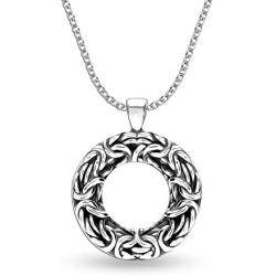 Charmsy Sterling Silver Jewelry Byzantine Open-Space Circle Pendant with Cable Chain for Women 35 MM