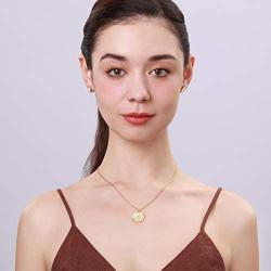 PAPAGENA Gold Plated Initial Necklace Earrings Jewelry Set Round Disc Personalized Alphabet Letter Pendant Necklaces Jewelry Gift for Women Girls