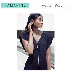 FAMARINE CZ Long Necklace, Rhinestone Bar Y Lariat Necklace Silver Tone for Women Birthday Gift