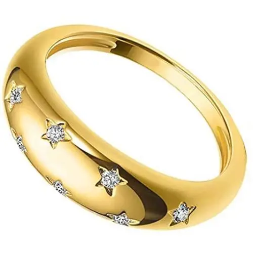 18k Gold Plated Chunky Dome Ring Croissant Braided Cubic Zirconia Inlayed Star Ring Signet Thick Band for Women Size 5 to 10 18k Gold Plated Chunky Dome Ring Croissant Braided Cubic Zirconia Inlayed Star Ring Signet Thick Band for Women Size 5 to 10
