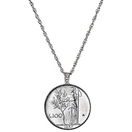 Italian Lire Coin Pendant Necklace - L.100 Jewelry Lira Coin from Italy for Collectors with Silvertone Chain and Lobster Claw Clasp - Full Shiny Steel Composition for Women | Elegant Gift Box Included Italian Lire Coin Pendant Necklace - L.100 Jewelry Lira Coin from Italy for Collectors with Silvertone Chain and Lobster Claw Clasp - Full Shiny Steel Composition for Women | Elegant Gift Box Included