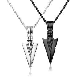 Jstyle Stainless Steel Pendant Necklace for Mens Boys Cool Spearpoint Arrowhead Pendant Chain Necklace Set Black & Silver Tone