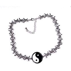 Skye Jewelry Barbed Wire Necklace w/Round Ying Yang Attached Pendant & Adjustable Clasp Fits 14” – 17”