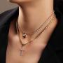 Masiter Sparkly Rhinestone Tennis Necklace Layered Heart Cross Pendant Choker Dainty Chain Birthday Party Costume Jewelry for Women and Girls (style 1)