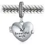 Personalized Words Saying Both Sides Saying MY BEAUTIFUL WIFE Dangle Heart Locket Charm Bead For Women Momenta Holder For Wife Oxidized .925 Sterling Silver
