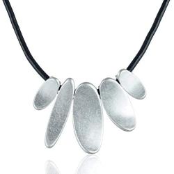 Chunky Silver Gold Pendant Black Leather Choker Necklace for Women Fashion Jewelry