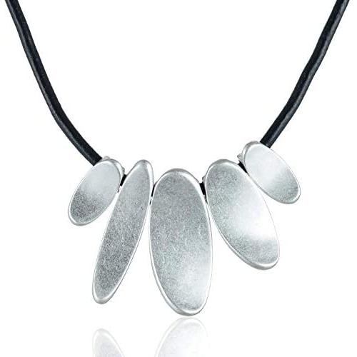Chunky Silver Gold Pendant Black Leather Choker Necklace for Women Fashion Jewelry