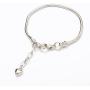 RUBYCA 10pcs White Silver Plated Heart Lobster European Snake Chain Bracelets fit Charm Beads 7.5''