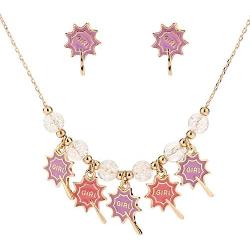 Eran Fashions Pink Girls Jewelry Candy Cloud Lollipop Rose Flower Enamel Gold Necklace and Earrings Set for Little Girls Teens Stud Earrings Jewelry Set in Gift Box