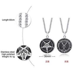 PJ Jewelry Mens Inverted Pentagram Samael Lilith Baphomet Goat Pendant Sigil of Lucifer Satanic Symbol Necklace