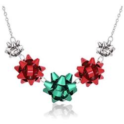 VOGUEKNOCK Gift Bow Necklace Christmas Bow Collar Necklace Xmas Jewelry Gift Red Green Bows