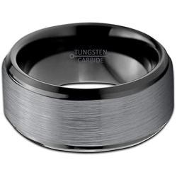 Charming Jewelers Tungsten Wedding Band Ring 10mm Men Women Comfort Fit 18k Yellow Rose Gold Black Grey Step Bevel Edge Brushed Polished