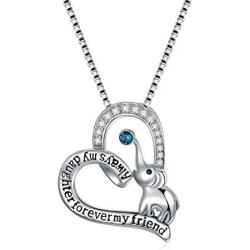 AOBOCO 925 Sterling Silver Elephant Mother Daughter Love Heart Pendant Necklace with Austrian Crystal