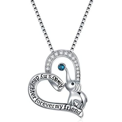 AOBOCO 925 Sterling Silver Elephant Mother Daughter Love Heart Pendant Necklace with Austrian Crystal
