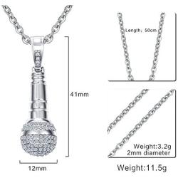 Mealguet Jewlery Stainless Steel Cubic Zirconia CZ Microphone Pendant Necklace for Women with Chain