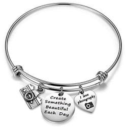 Gzrlyf Photographer Gift Camera Bracelet Create Something Beautiful Each Day Charm Jewelry