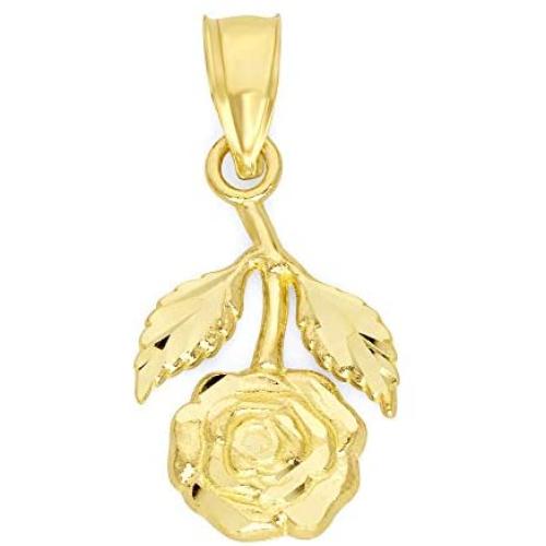 10k Real Solid Gold Hanging Rose Pendant, Dainty Flower Charm Romantic Jewelry Gifts for Her