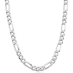 Miabella 925 Sterling Silver Italian 7mm Solid Diamond-Cut Figaro Link Chain Necklace for Men, 18, 20, 22, 24, 26, 30 Inches